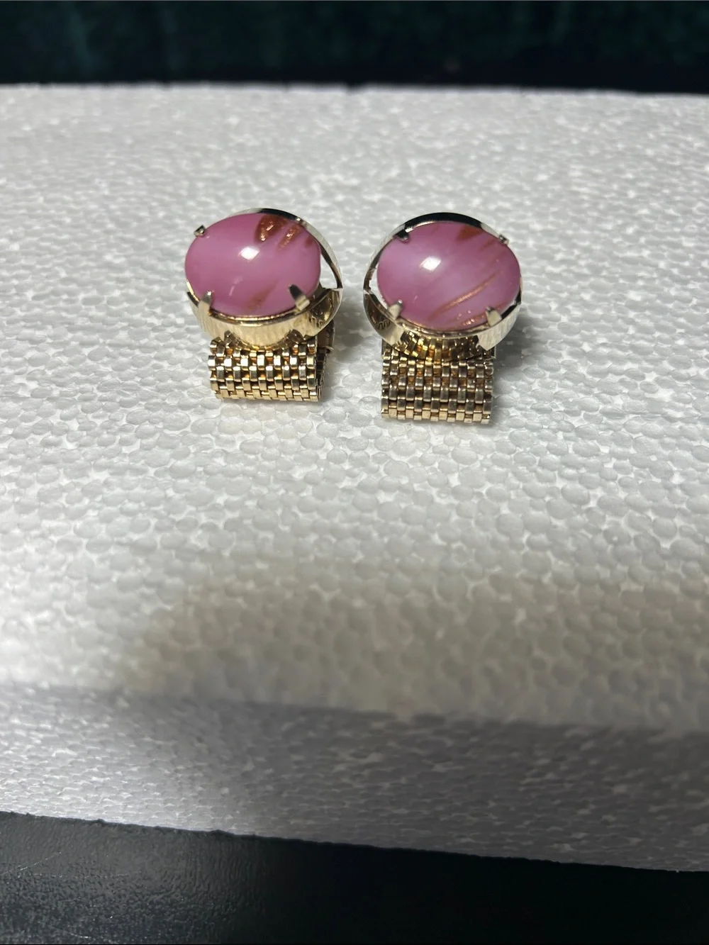 Gold-Tone Pink Cabochon Clip Cufflinks